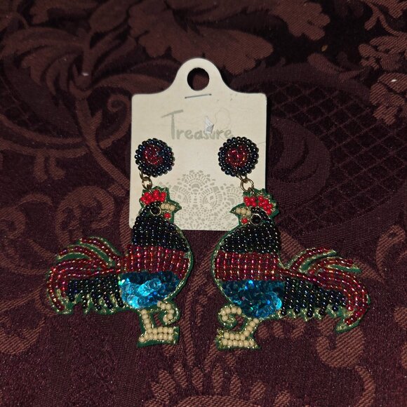 Beaded Rooster Pierced Earrings NWT - Picture 1 of 2